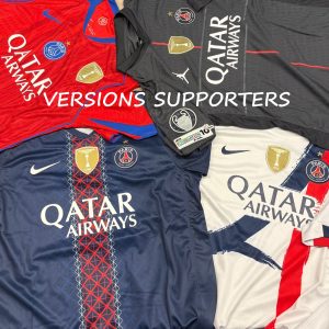 PACK 4 MAILLOTS PSG 25/26 CONFIGURATION FULL EUROPE (ETOILE,PATCH INTERC,PATCHS VAINQUEUR LDC) VERSION SUPPORTERS